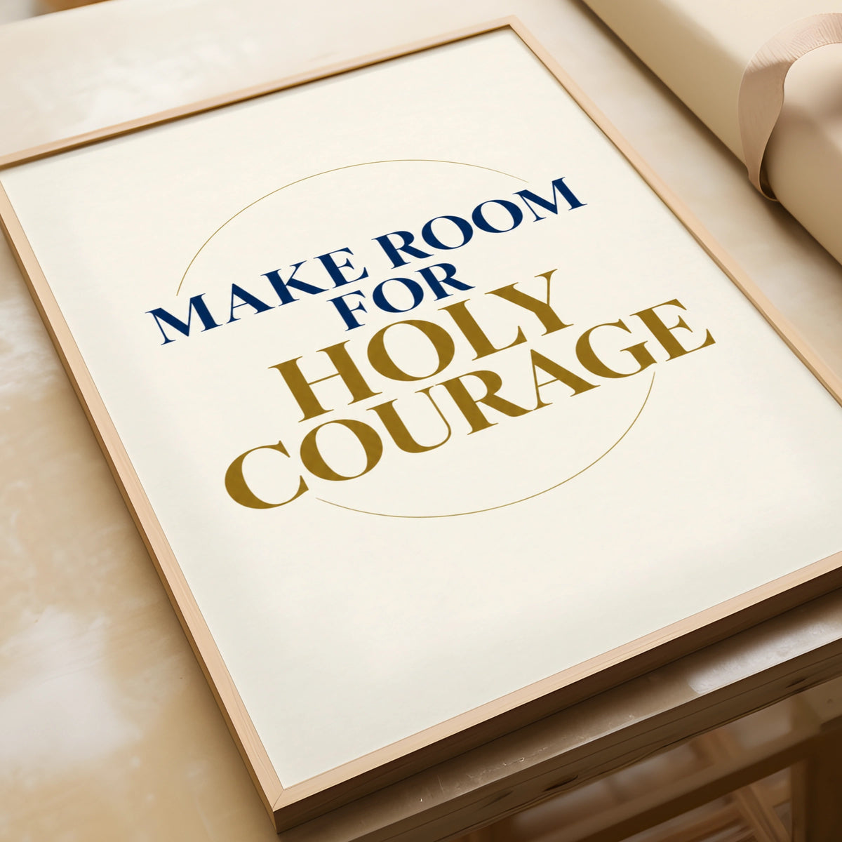 Make Room For Holy Courage Poster, Christian Wall Art, Navy Gold Faith Print