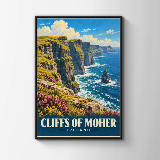 Cliffs of Moher Ireland Poster, Vintage Travel Wall Art, Irish Coast Print, Gift
