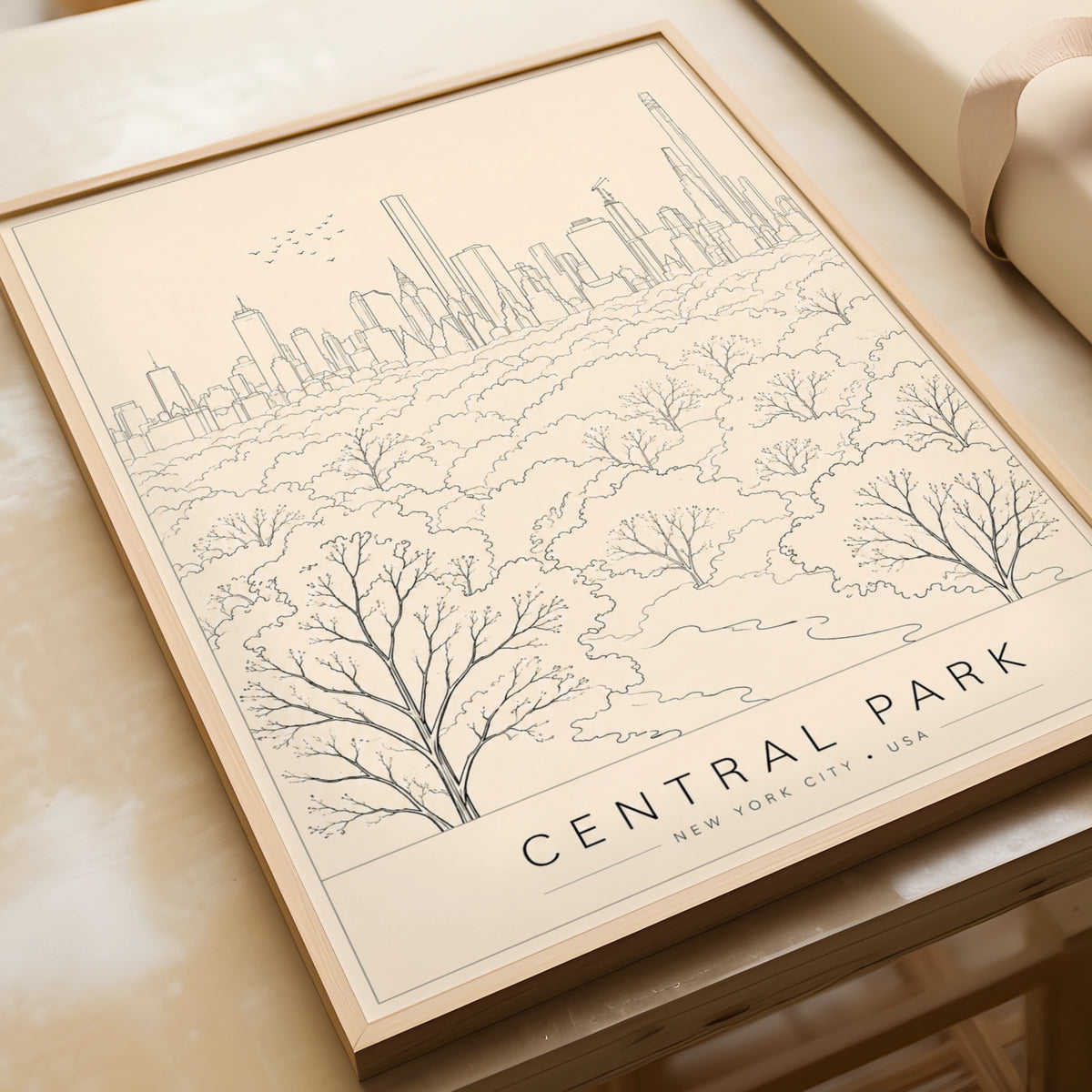 Central Park New York City Poster, NYC Skyline Line Art Print, Minimalist Travel Wall Art