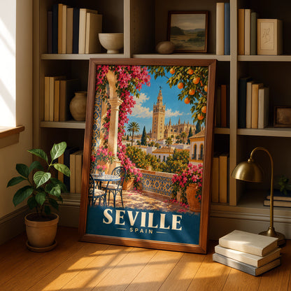 Seville Spain Travel Poster, Giralda Cathedral Wall Art, Vintage Spanish Print