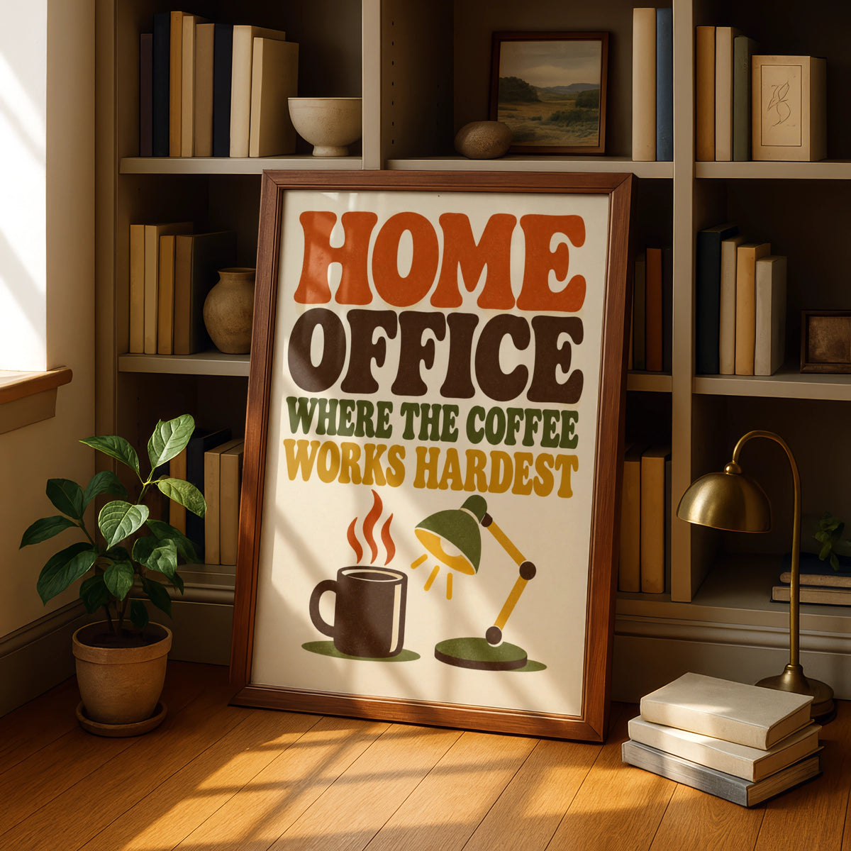 Home Office Where The Coffee Works Hardest, Retro Quote Wall Art Poster