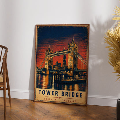 Tower Bridge London Vintage Travel Poster, Retro England Wall Art Print