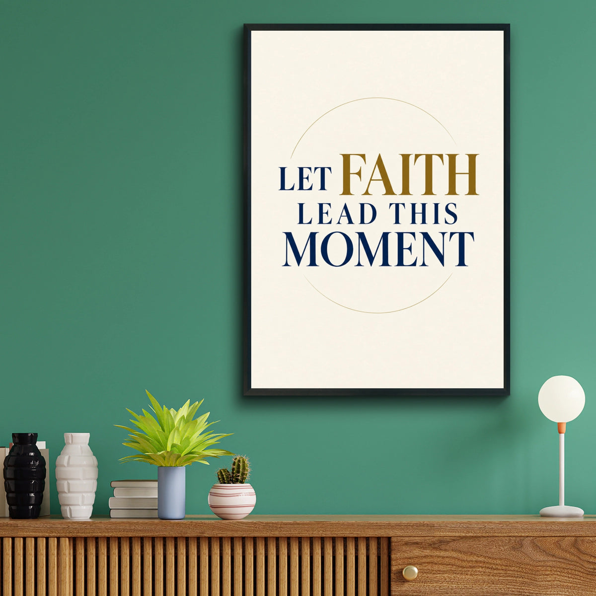 Let Faith Lead This Moment Poster, Christian Quote Wall Art, Navy Gold Print