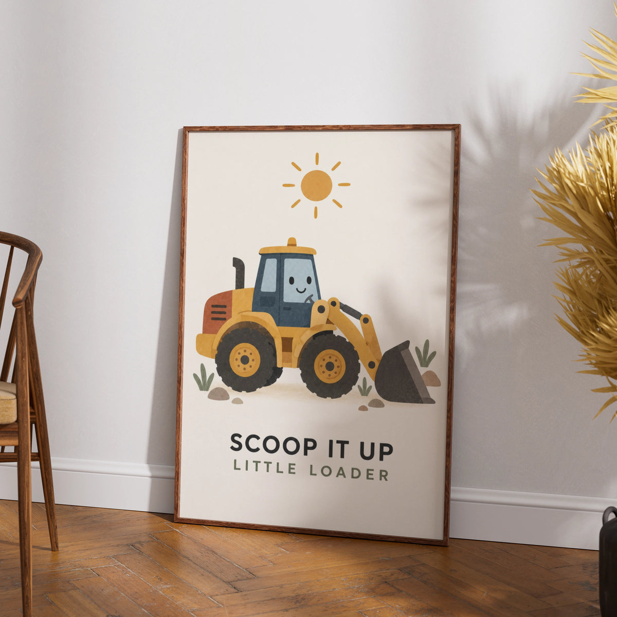 Cute Digger Poster, Kids Construction Wall Art, Boys Bedroom Print, Little Loader