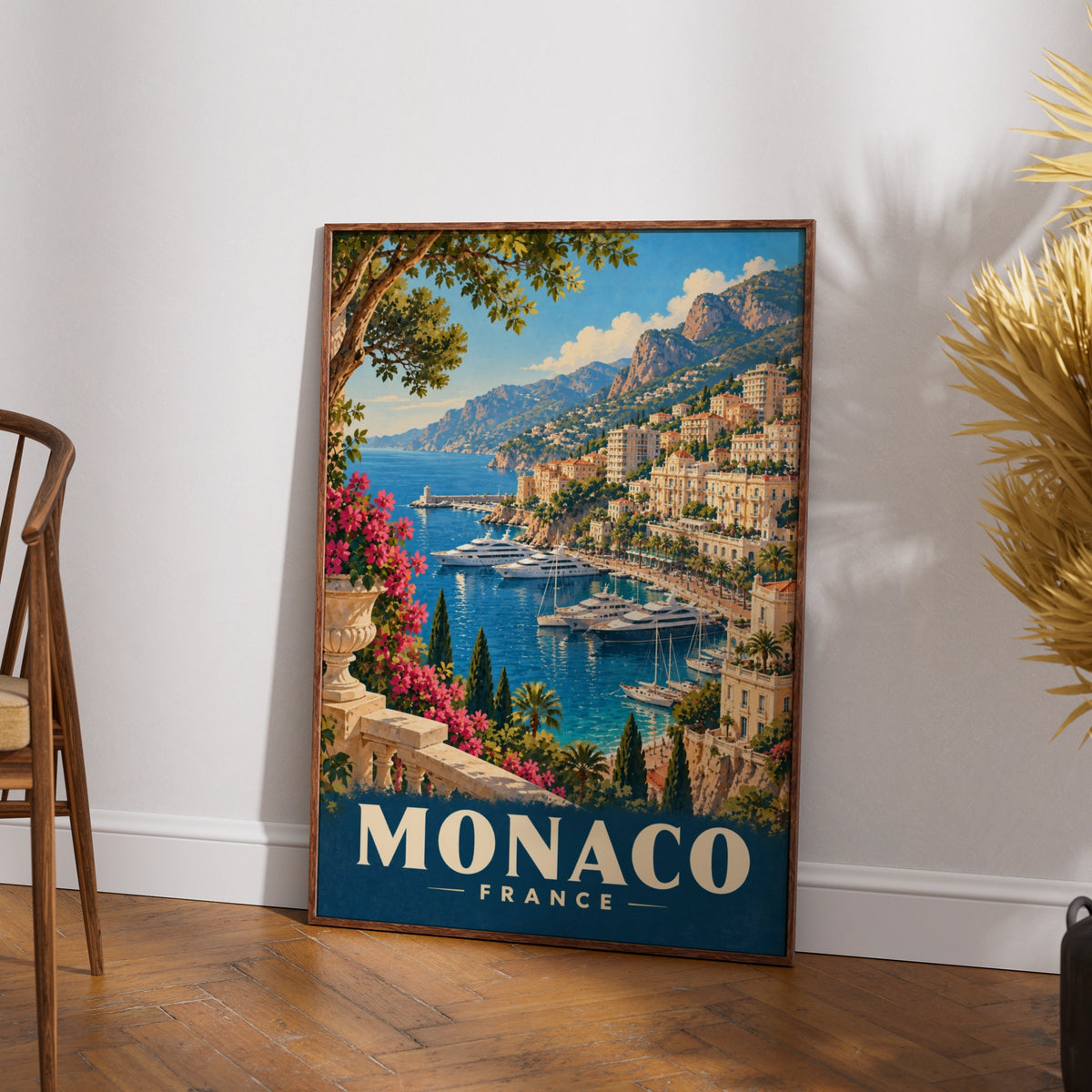 Monaco France Vintage Travel Poster, Retro Riviera Harbour Wall Art Print