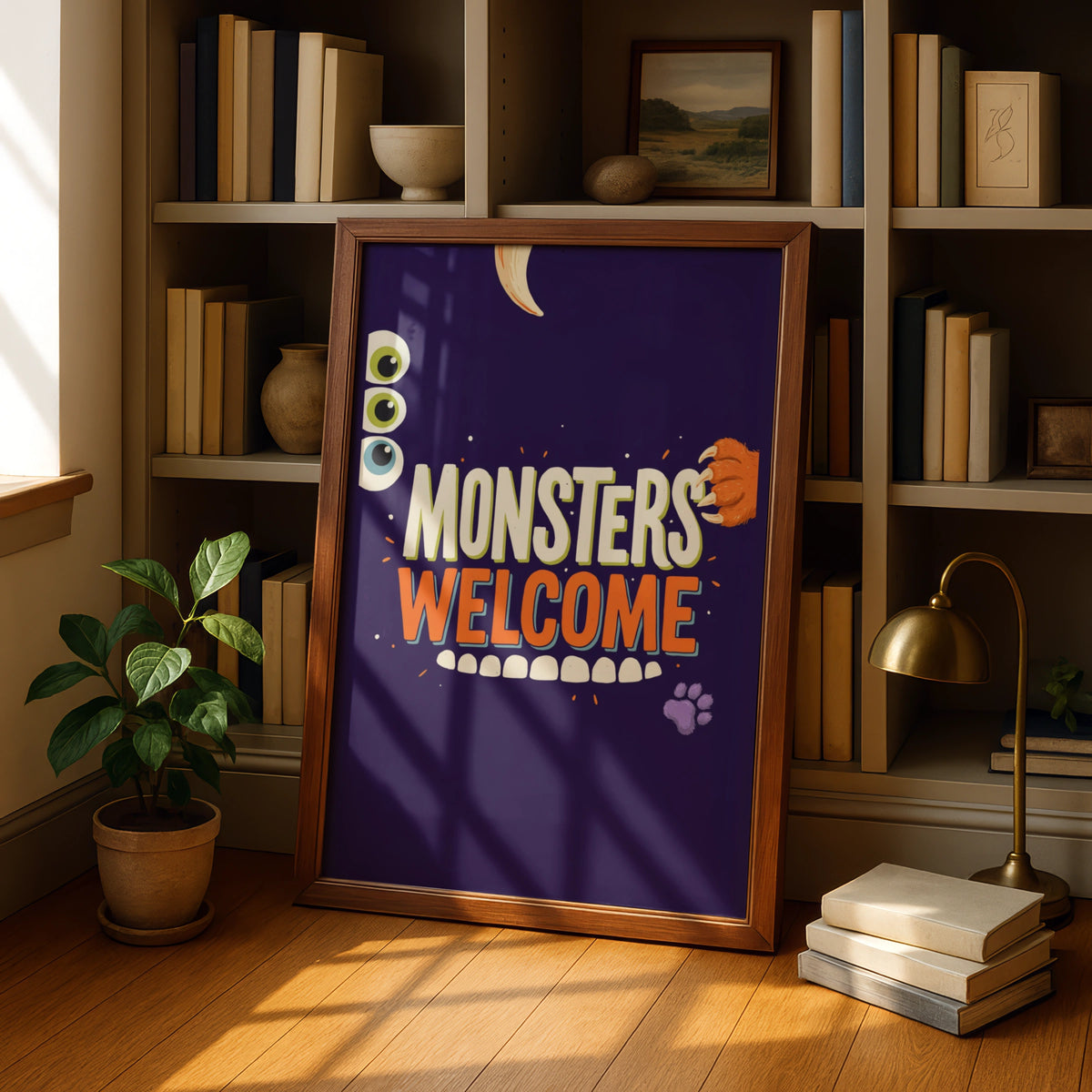 Monsters Welcome Kids Room Poster, Fun Monster Wall Art, Childrens Bedroom Print