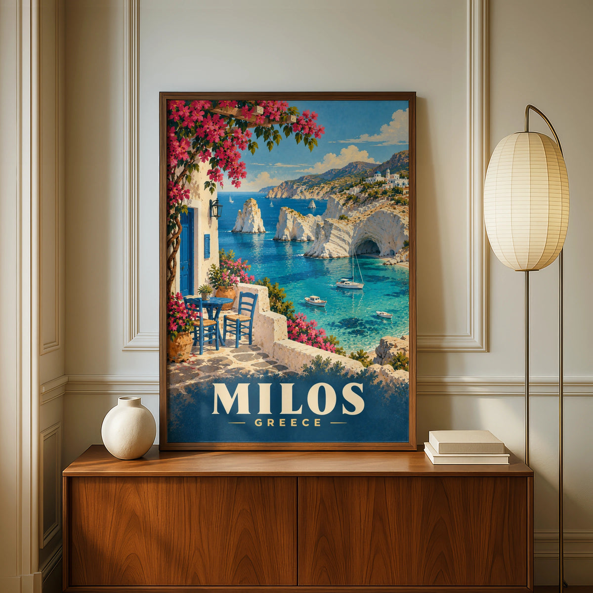 Milos Greece Travel Poster, Greek Island Wall Art, Mediterranean Sea Print, Vintage Style