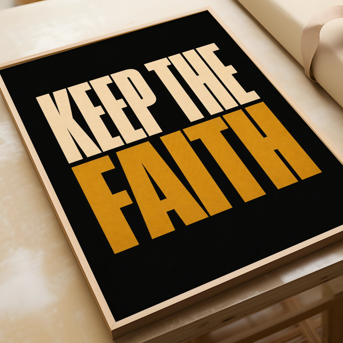 Keep The Faith Motivational Quote Poster, Bold Typography Wall Art, Black Gold Print
