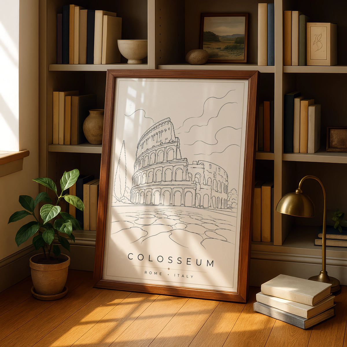 Colosseum Rome Italy Travel Poster, Minimalist Line Art Print, Roman Wall Art