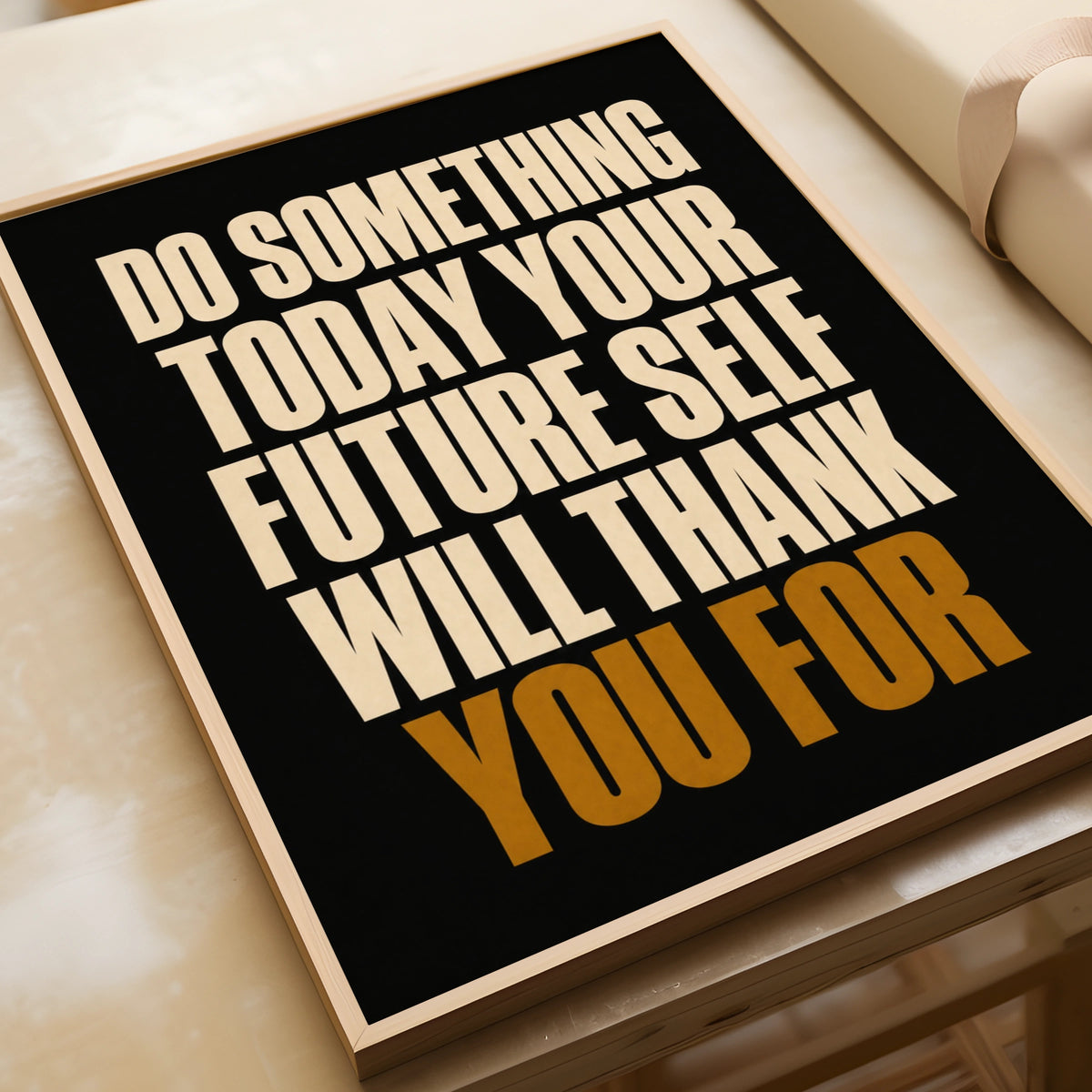 Motivational Quote Poster, Future Self Wall Art, Bold Typography Print, Black Gold