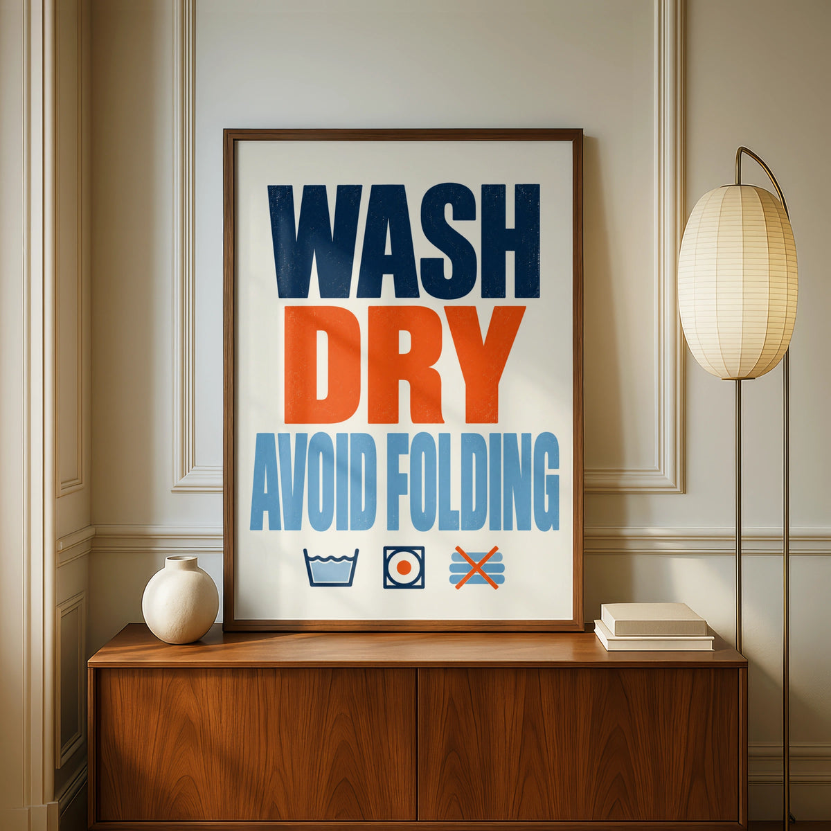 Wash Dry Avoid Folding Laundry Room Poster, Funny Utility Room Wall Art Print