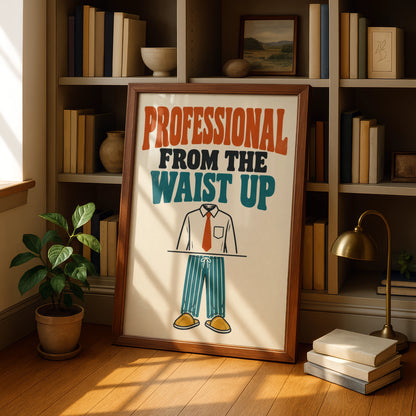 Professional From The Waist Up Funny Work From Home Poster, Retro Office Wall Art