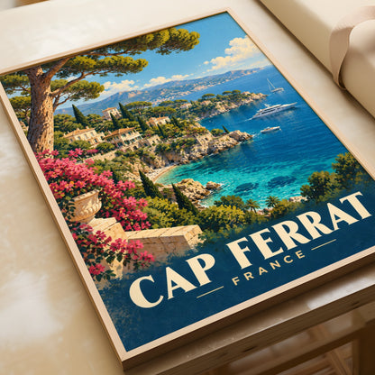 Cap Ferrat France Travel Poster, French Riviera Wall Art, Cote d'Azur Print, Mediterranean