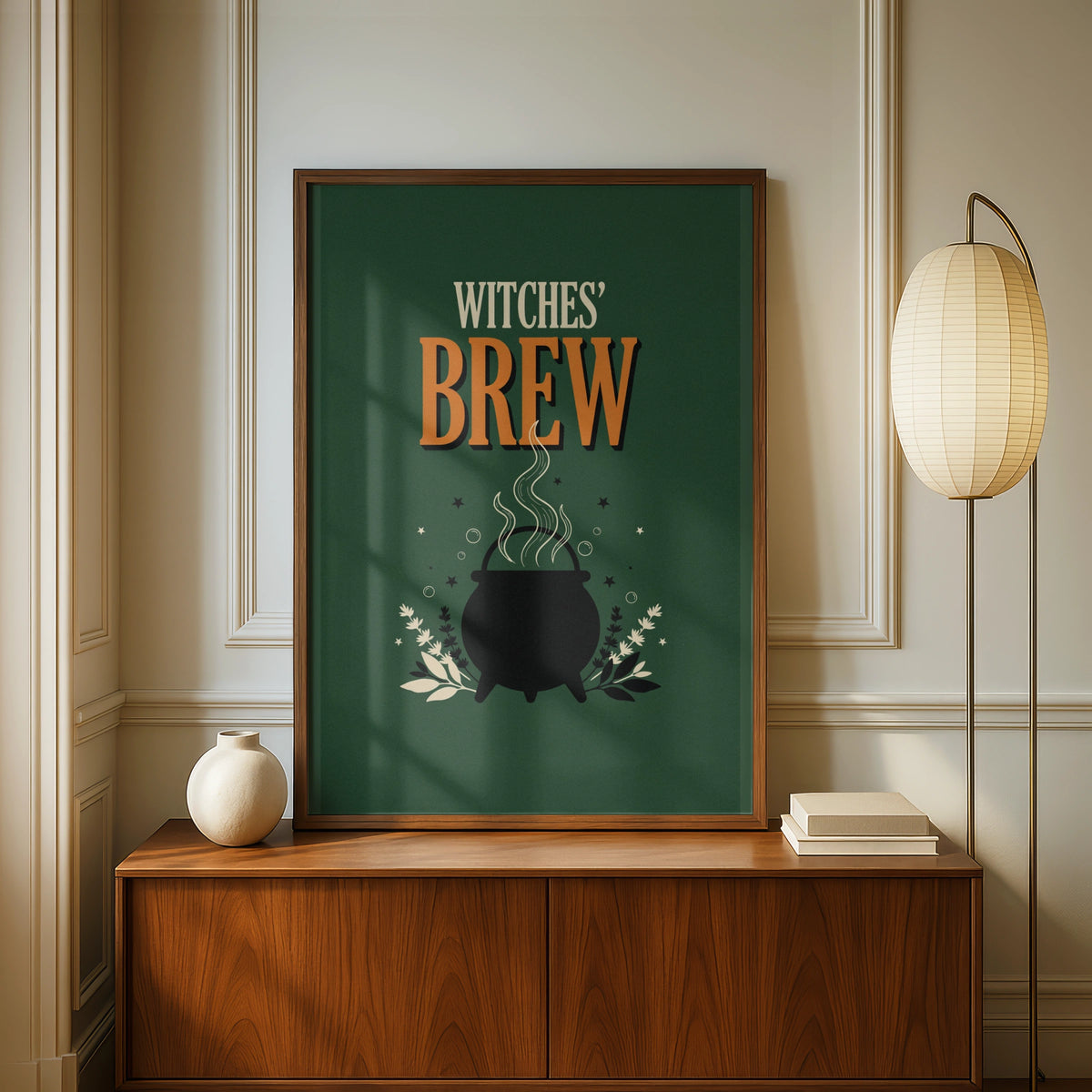 Witches Brew Cauldron Poster, Halloween Wall Art, Dark Green Witch Print, A3