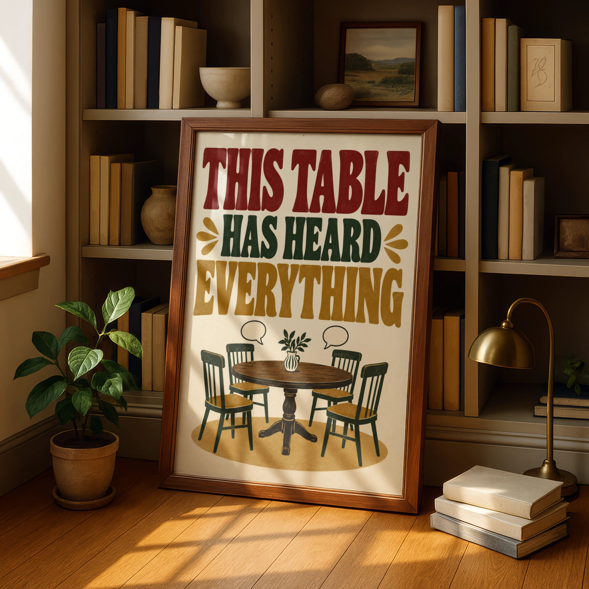 This Table Has Heard Everything Funny Kitchen Poster, Retro Dining Room Wall Art Print