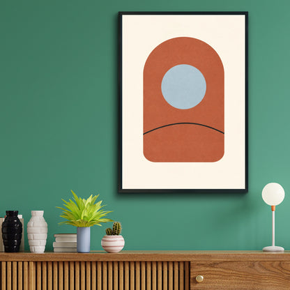Terracotta Arch Window Art Print, Minimalist Clay Abstract Poster, Blue Circle Wall Art
