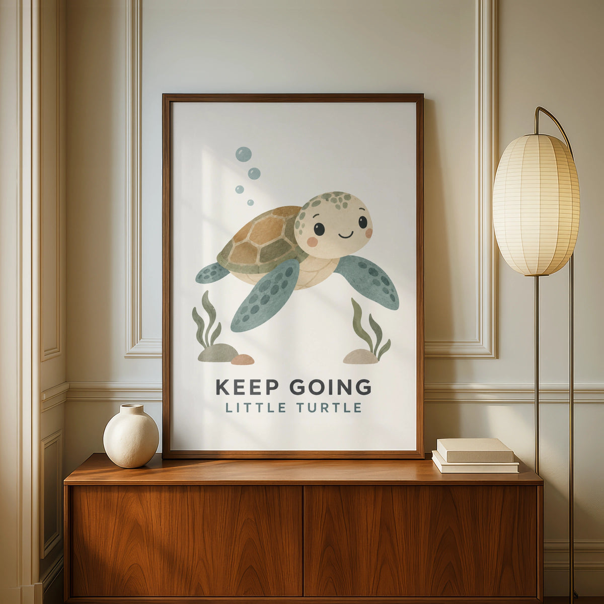 Keep Going Little Turtle Poster, Cute Ocean Nursery Wall Art, Kids Motivational Print