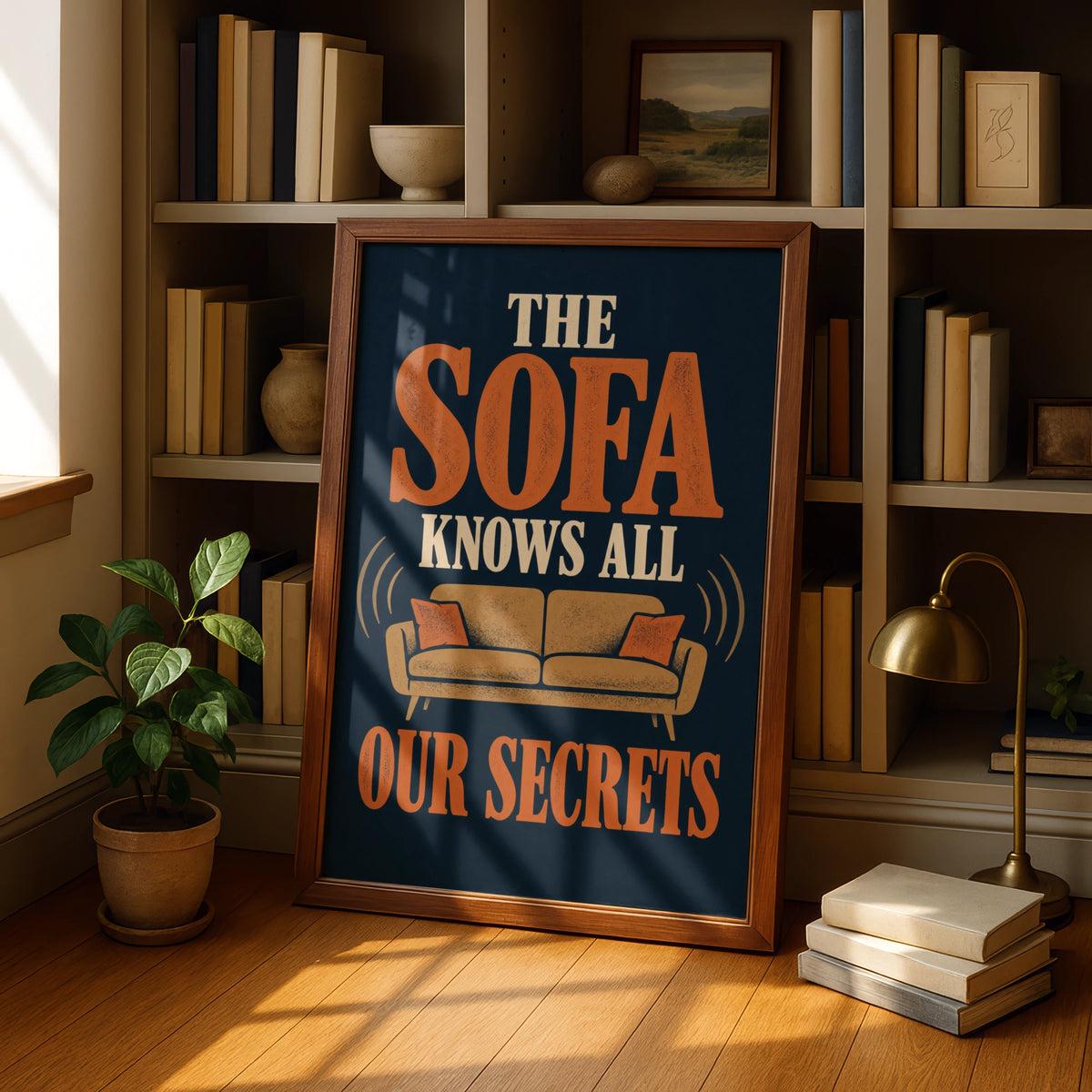 The Sofa Knows All Our Secrets Funny Home Print, Living Room Wall Art Poster