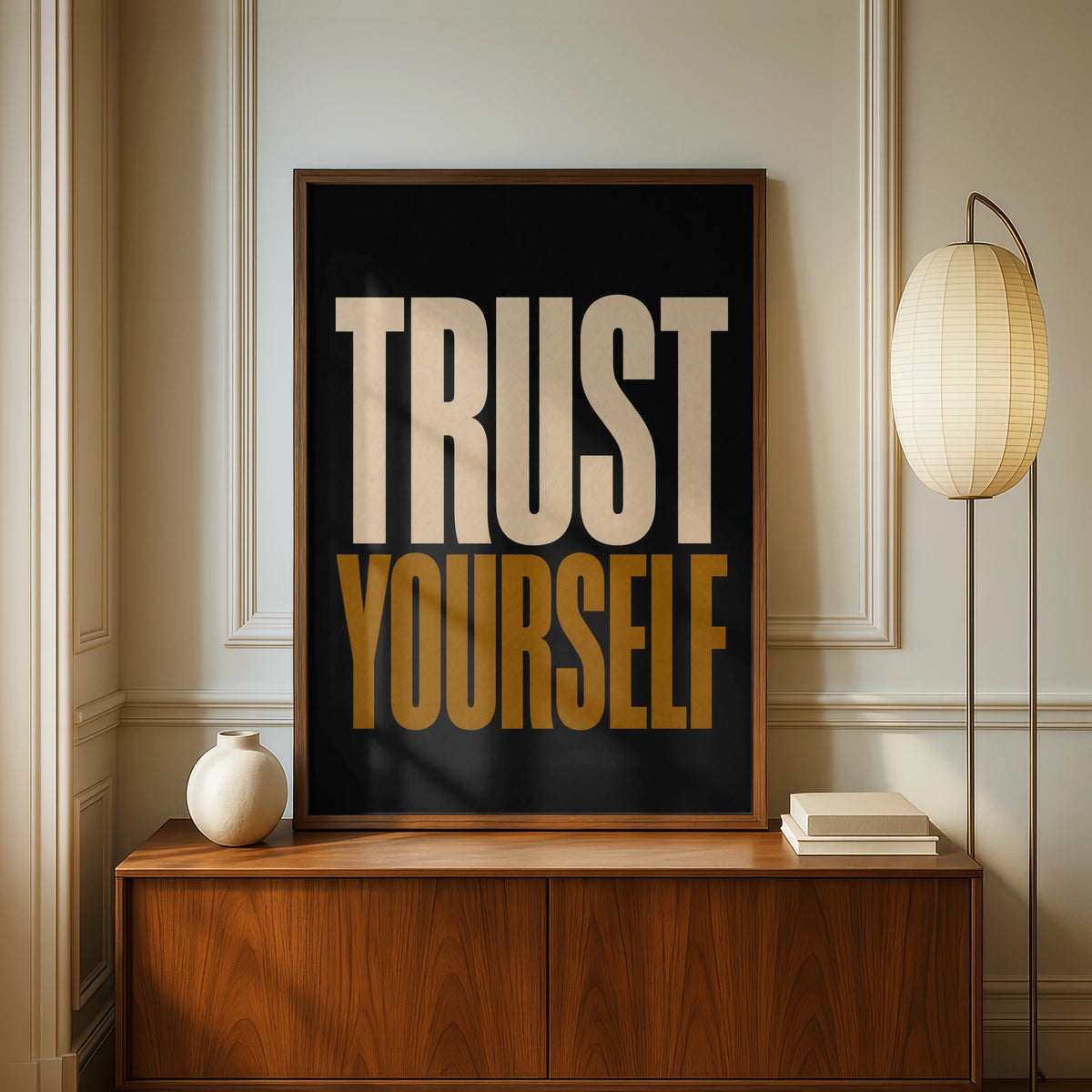 Trust Yourself Motivational Poster, Bold Typography Wall Art, Black Gold Print