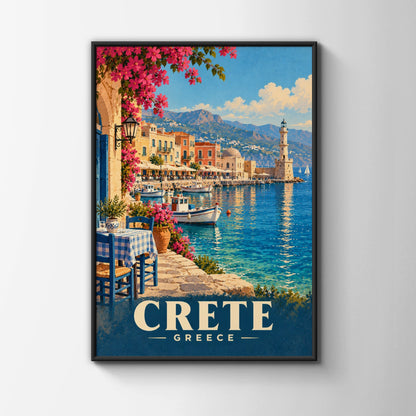 Crete Greece Travel Poster, Chania Harbour Wall Art, Mediterranean Print, Greek Island Decor