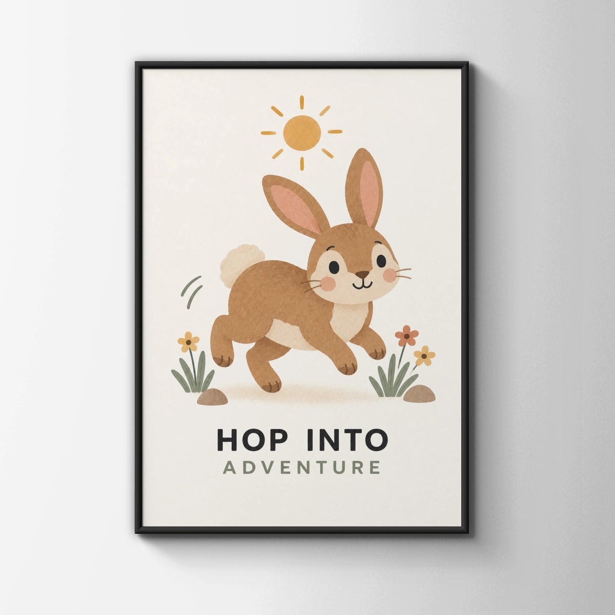 Hop Into Adventure Bunny Nursery Poster, Cute Rabbit Kids Wall Art Print