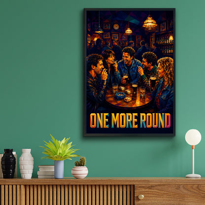 One More Round Pub Poster, Friends Drinking Beer Wall Art, Low Poly Bar Print