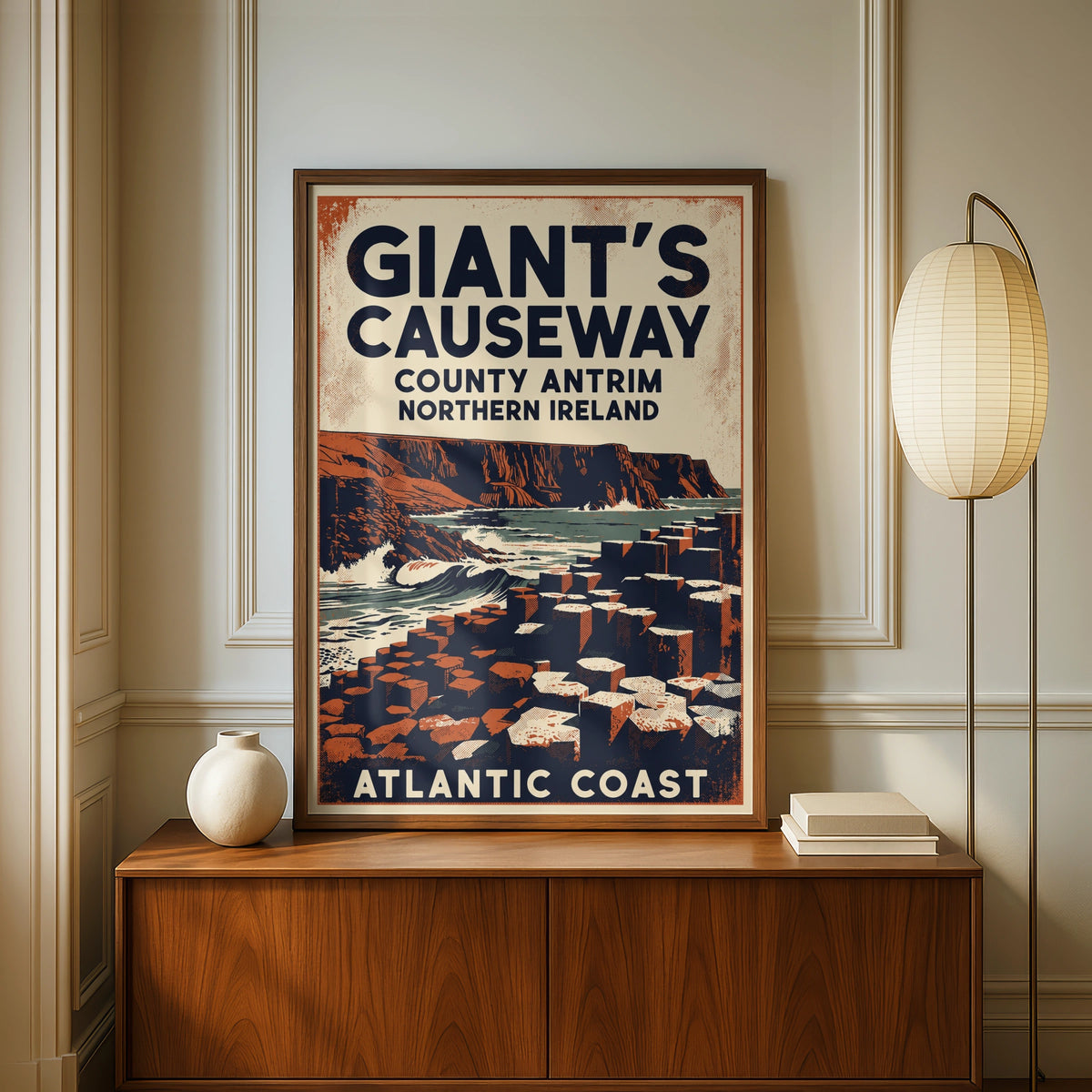 Giant's Causeway Poster, Northern Ireland Vintage Travel Print, County Antrim Wall Art