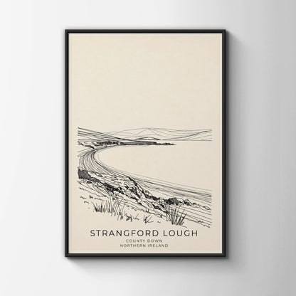 Strangford Lough Poster, County Down Northern Ireland Wall Art, Line Drawing Print