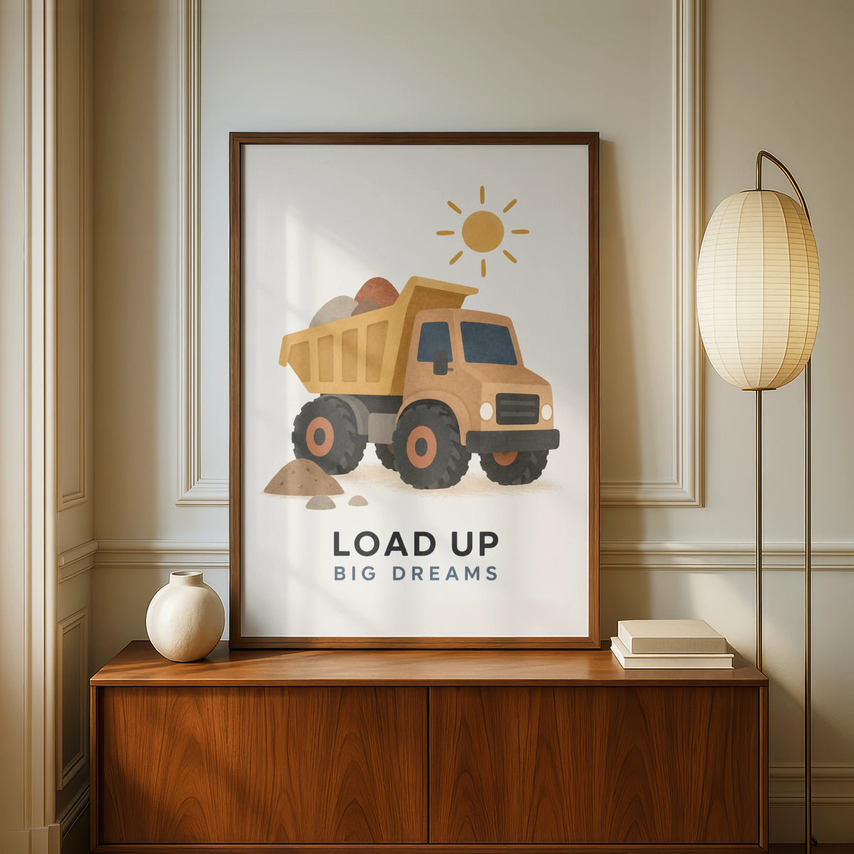 Dump Truck Boys Bedroom Poster, Load Up Big Dreams Quote, Construction Nursery Wall Art Print
