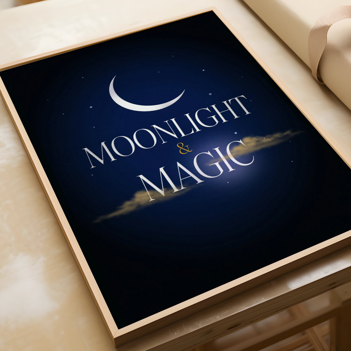 Moonlight and Magic Celestial Poster, Crescent Moon Night Sky Wall Art Print