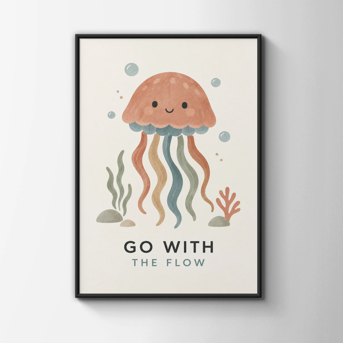 Go With The Flow Jellyfish Poster, Cute Ocean Kids Wall Art, Boho Nursery Print