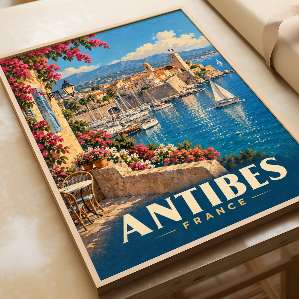 Antibes France Travel Poster, Vintage Cote d'Azur Wall Art, Mediterranean Print