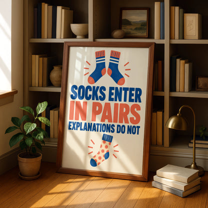 Funny Socks Poster, Laundry Room Humour Print, Bold Typography Wall Art Gift