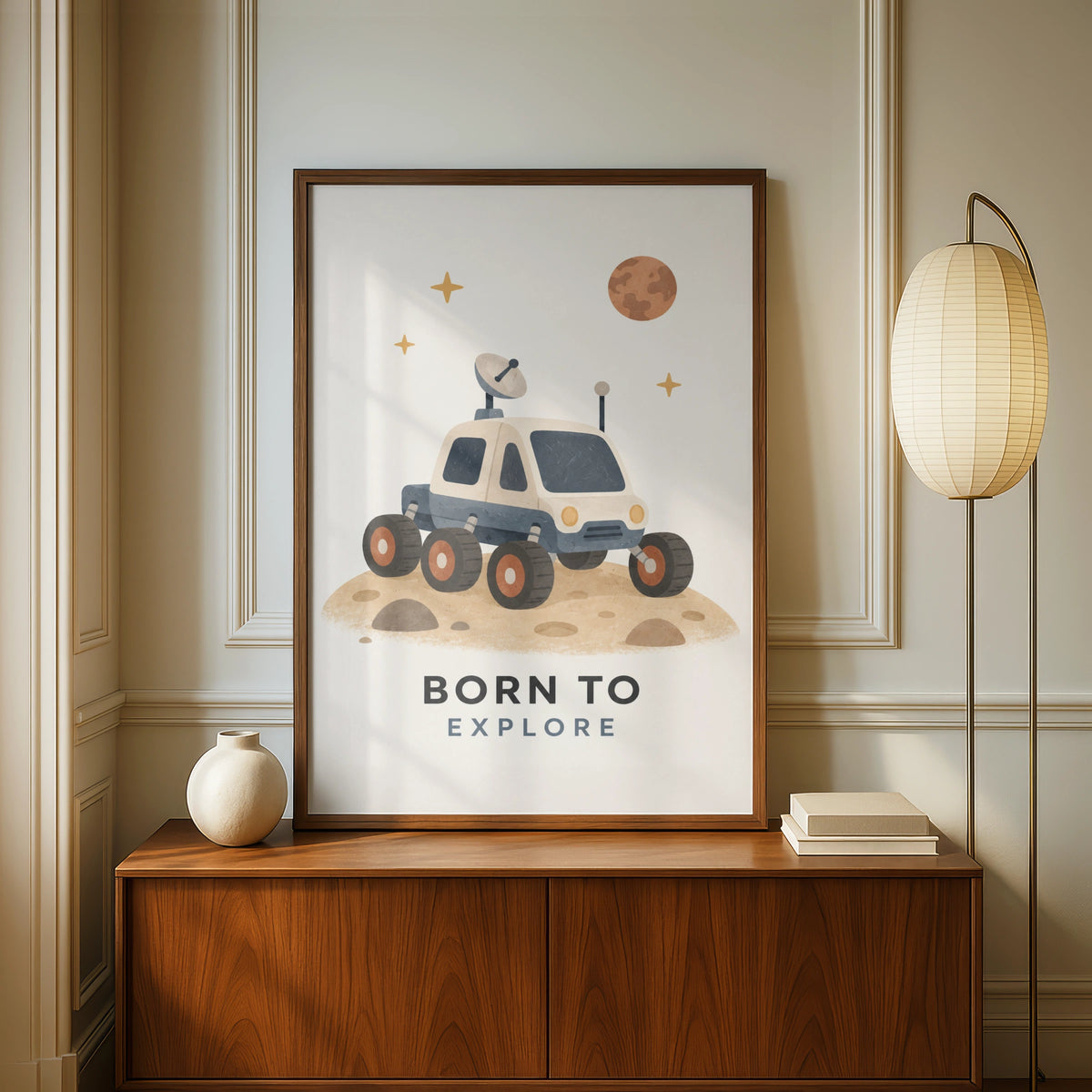 Born To Explore Space Rover Poster, Kids Room Wall Art, Nursery Space Print