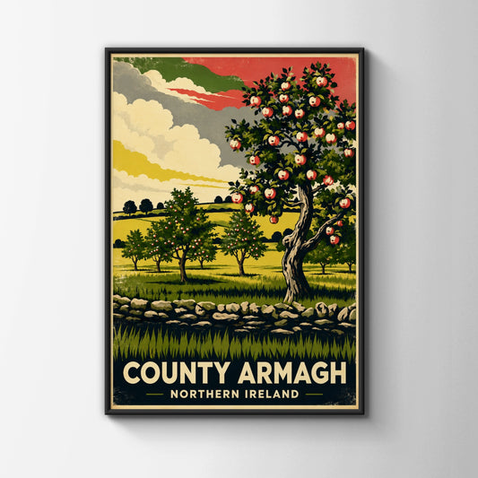 County Armagh Northern Ireland Poster, Apple Orchard Vintage Travel Wall Art Print