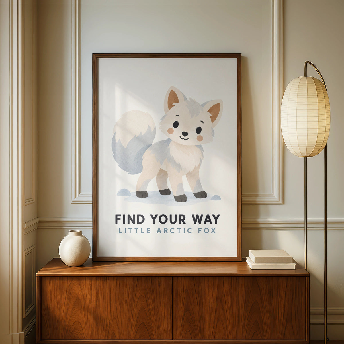 Arctic Fox Nursery Poster, Find Your Way, Cute Animal Kids Wall Art Print