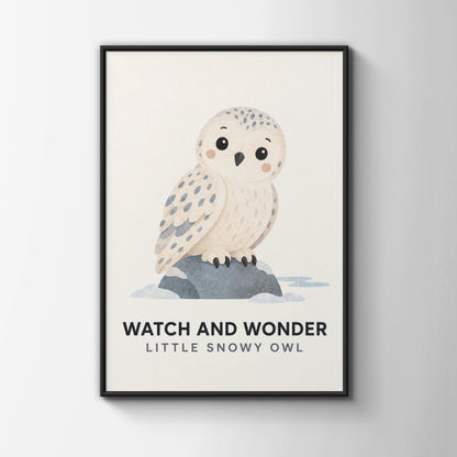 Snowy Owl Nursery Poster, Cute Owl Wall Art Print, Kids Room Decor, Baby Animal