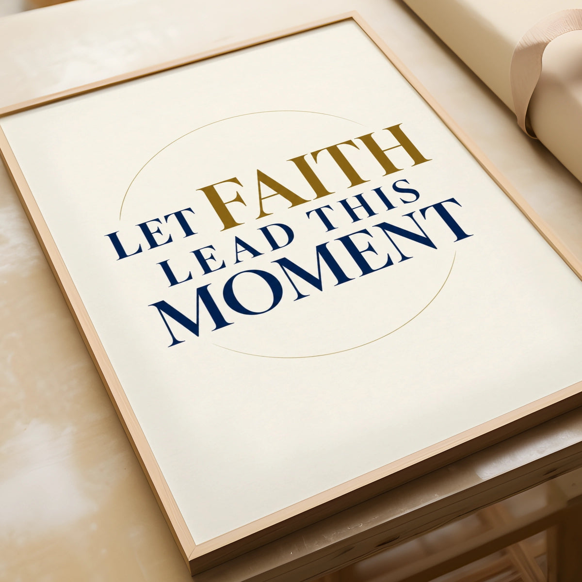 Let Faith Lead This Moment Poster, Christian Quote Wall Art, Navy Gold Print