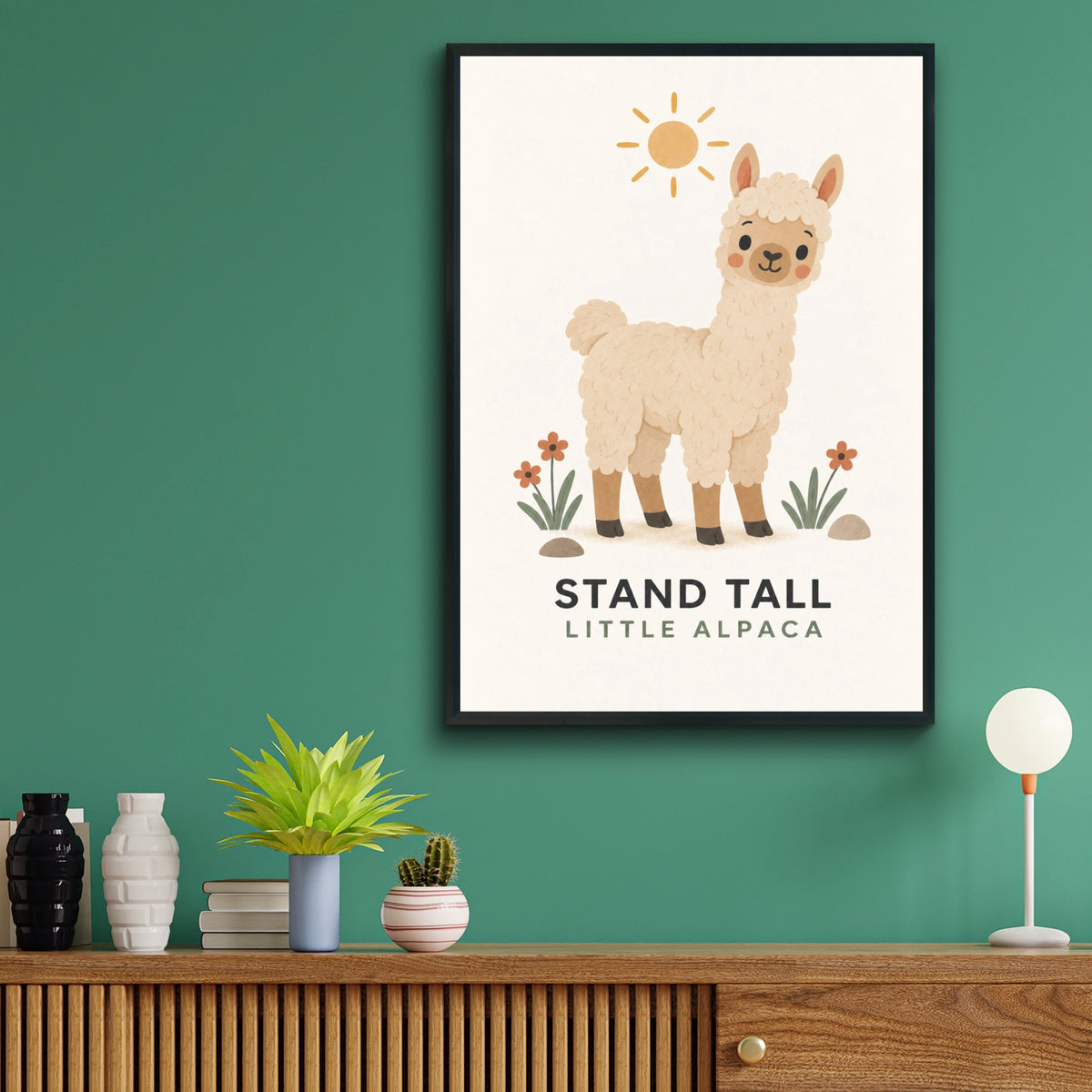 Stand Tall Little Alpaca Nursery Print, Cute Animal Poster, Kids Room Wall Art
