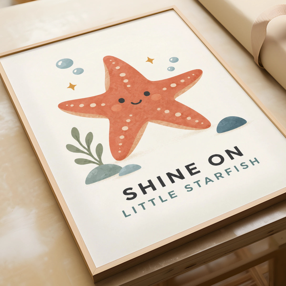 Shine On Little Starfish Print, Cute Ocean Nursery Wall Art, Children's Sea Poster