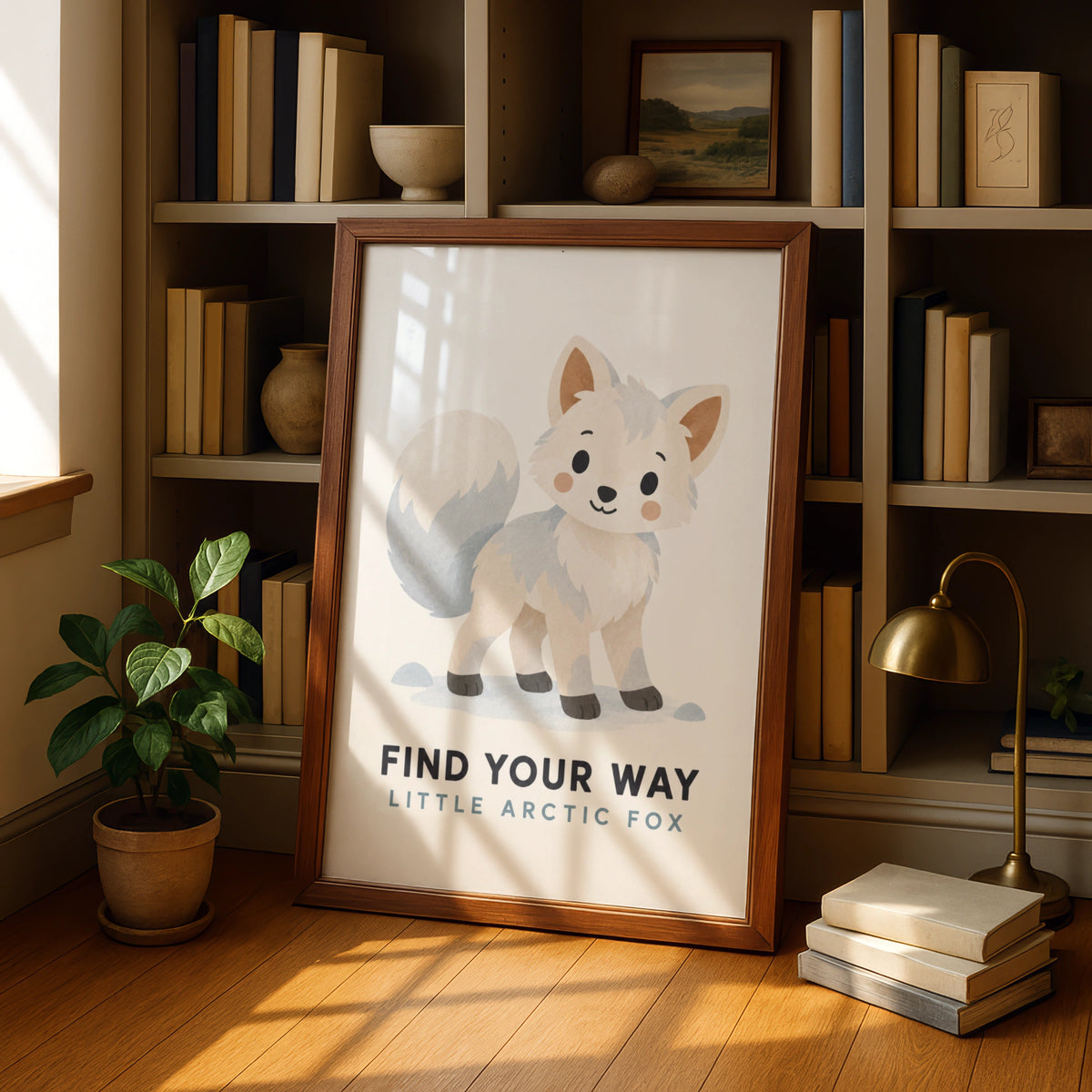 Arctic Fox Nursery Poster, Find Your Way, Cute Animal Kids Wall Art Print
