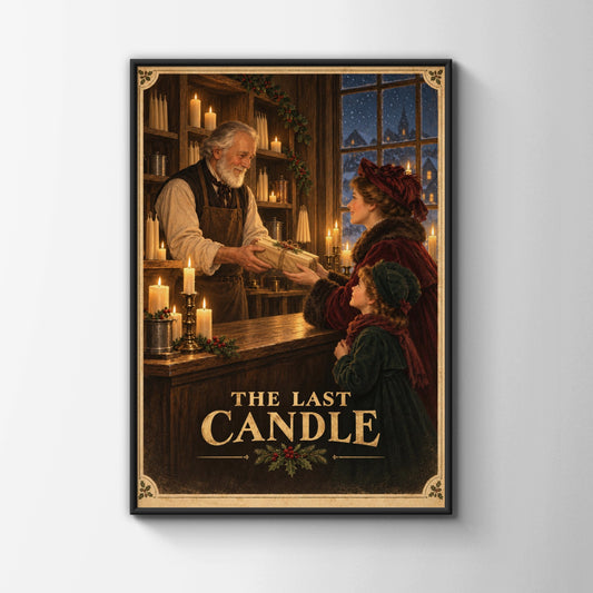 Victorian Christmas Shop Poster, The Last Candle Vintage Art Print, Festive Wall Decor