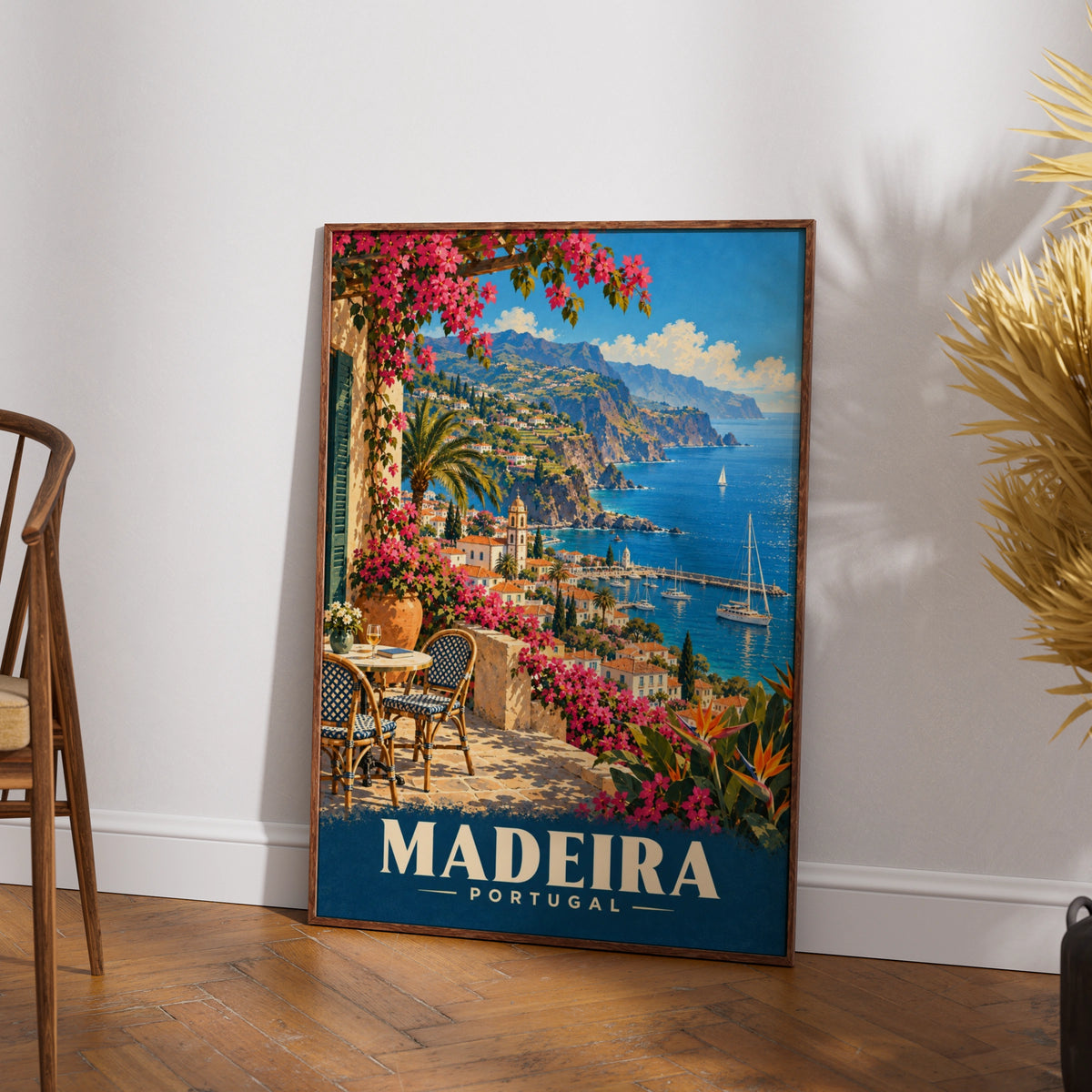 Madeira Portugal Travel Poster, Vintage Retro Wall Art, Funchal Coastal Print