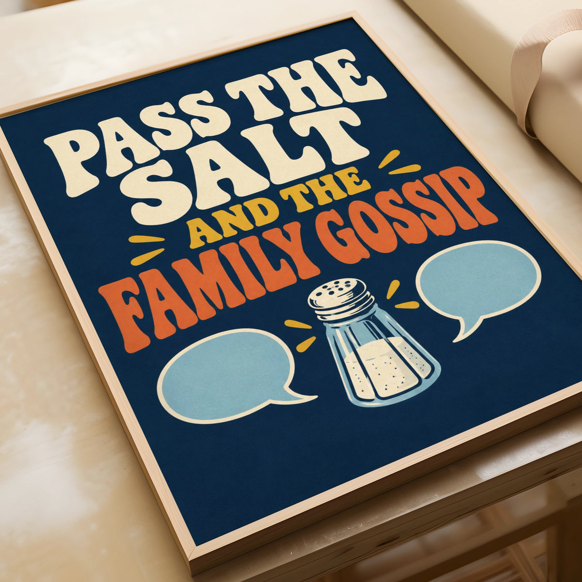 Pass the Salt and the Family Gossip Poster, Funny Kitchen Wall Art, Retro Dining Room Print