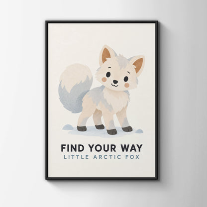 Arctic Fox Nursery Poster, Find Your Way, Cute Animal Kids Wall Art Print