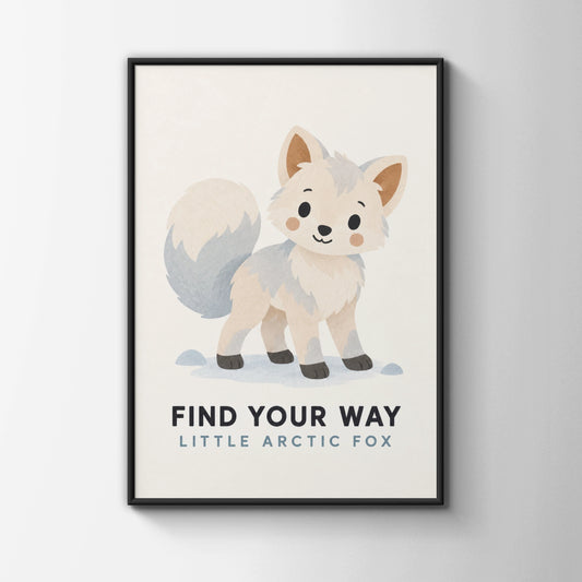 Arctic Fox Nursery Poster, Find Your Way, Cute Animal Kids Wall Art Print