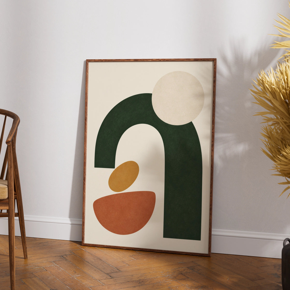 Forest Green Abstract Arch Poster, Geometric Shapes Wall Art, Earthy Boho Print