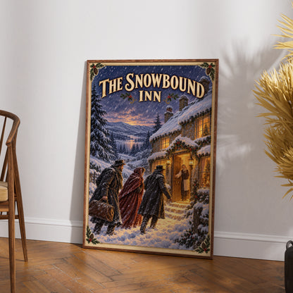 Victorian Winter Inn Christmas Poster, Snowbound Festive Wall Art, Cosy Holiday Print