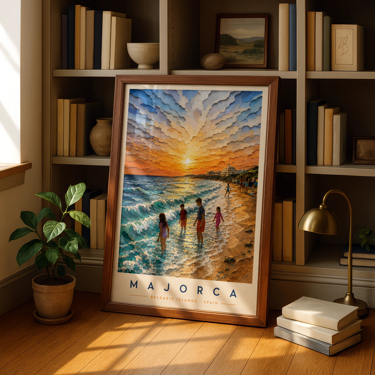 Majorca Travel Poster, Balearic Islands Spain Beach Sunset Wall Art Print
