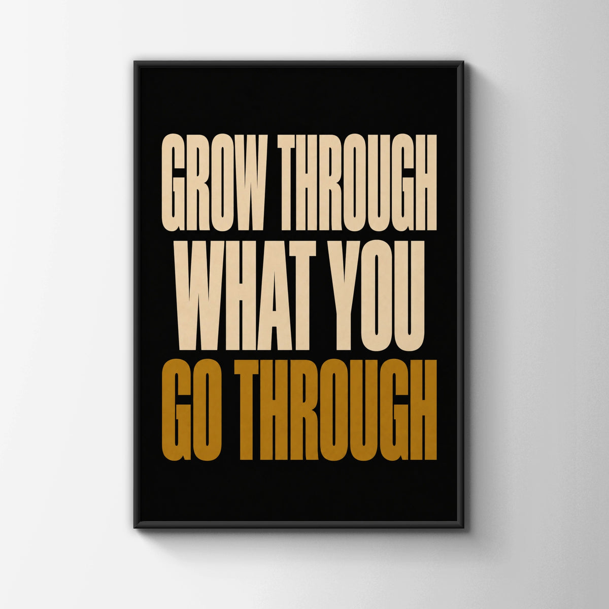 Grow Through What You Go Through Poster, Bold Typography Wall Art, Black Gold